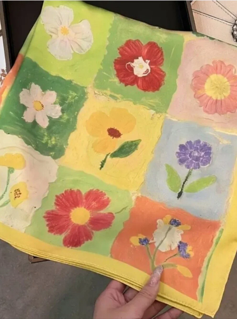 Floral Patchwork Silk Scarf - Yellow Multi